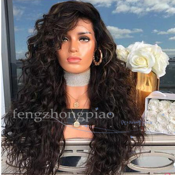 FZP Wholesale Soft 4# Natural Looking Super long Kinky Curly Wigs Synthetic Heat Resistant Glueless 30'' Wigs for Black Women