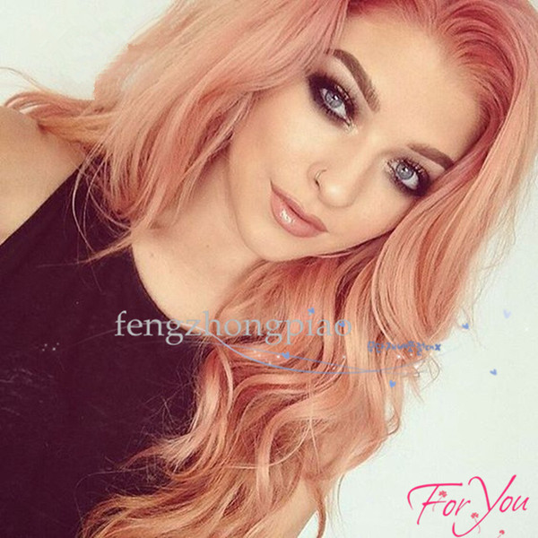 Fashion Long Body Wavey Pink Wig Kylie Jenner lace front synthetic wigs Glueless Wavy Pink Heat Resistant Hair Women Wigs