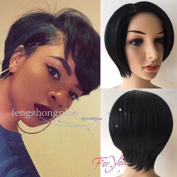 Feng Zhong Piao 1B color Black Short Straight Africa American wigs Synthetic Ladys' Hair Wig/Wigs Full Wig Capless Stars Style New Stylish