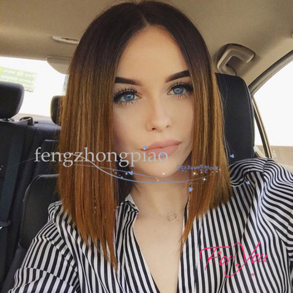 12 Inch Ombre Short Straight Brown Wigs For White Black Women Synthetic Hair Pelucas Sinteticas Perruque Peruca Pruiken Peruk Factory Sales