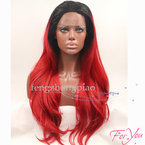 Red Wig Body Wave Ombre Wigs Long Burgundy Color 150% Density Glueless Synthetic Lace Front Wigs Heat Resistant Fiber Wigs For Black Women