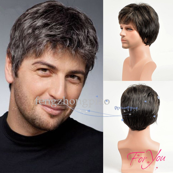 Feng Zhong Piao Natural Men Short Dark Grey wig Handsome Heat Resistant Cheap Hair Wigs Synthetic Fiber Wigs