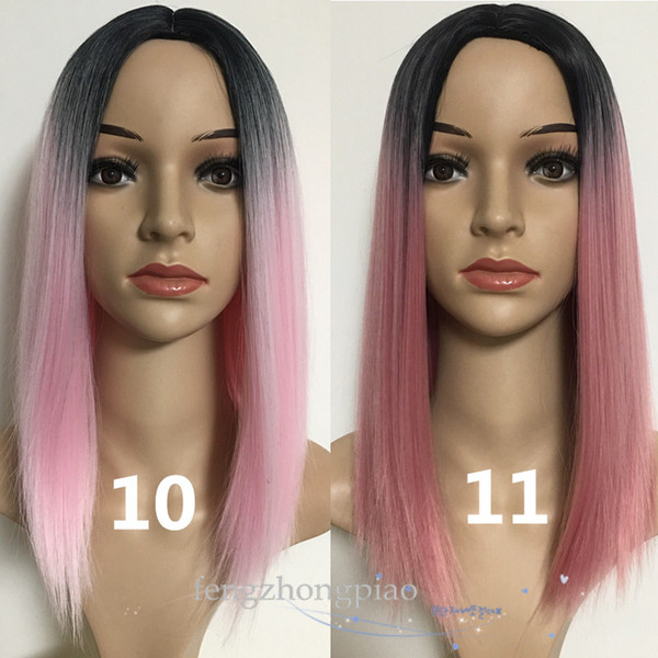 Wholesale Ombre Pink Color New Cosplay Wig Short Straight Wig Sexy Fiber Hair Heat Resistant Synthetic Full Wigs for Black Women