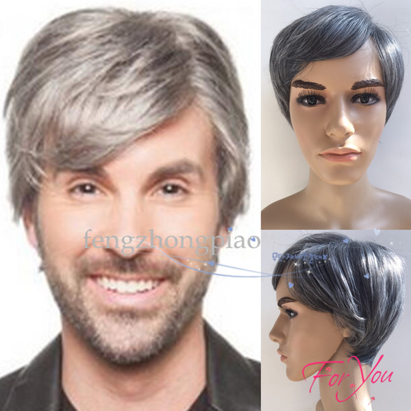 Free Shipping Heat Resistant >>>>Handsome Fashion Sexy Men's man Short gray Cosplay Natural Hair Synthetic Wigs