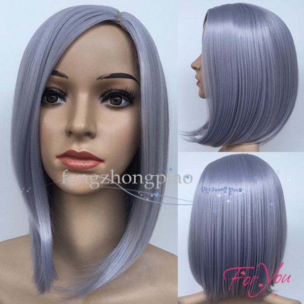 Wholesale Women Fashion Wigs Grey Bob Wigs Straight Short Cut Style Synthetic Hair Wig for Any Skin Color