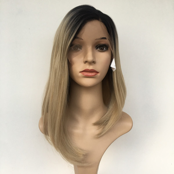 Lace Front Wig Short Synthetic Hair wigs Bob Wigs Ombre Two Tone Straight Brazilian Virgin Hair 130 Density Natural Hairline Glueless