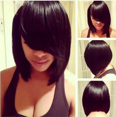 Xiu Zhi Mei Top Quality Straight Bob Wig Glueless None lace Bob Wigs With Side Bang For Black Women perruque courte Cut Natural Hairlineen