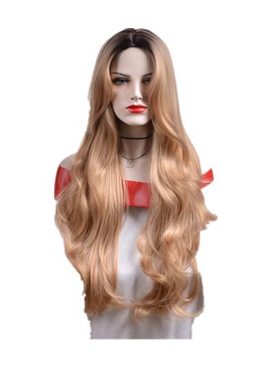 Xiu Zhi MeiHigh quality Large wave long hair synthetic wig brown natural Ombre wig female high temperature fiber