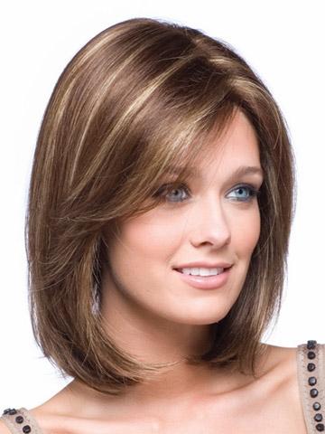 Xiu Zhi Mei Hot sell 1PCS Capless Classy Stylish Short Straight Brown with Strips Woman's Synthetic Hair Wigs/Wig Suit for Daily Life