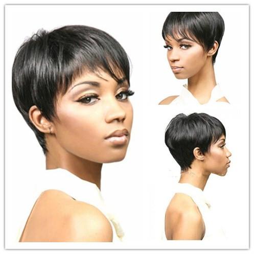 Xiu Zhi Mei Short Bob Cheap Straight Synthetic Hair Wigs Full Bang Black for Women Heat Resistant Wig