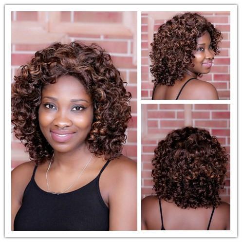 Xiu Zhi Mei Dark Brown Curly Wig For Black Women Heat Resistant Synthetic Short African American Hairstyles