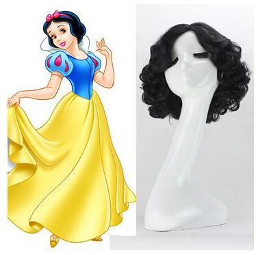 Xiu Zhi Mei Halloween Holiday Dressed Up Snow White Princess Wig Full Curly Wave Black Short Hair Wigs Cosplay Hair Anime Wigs