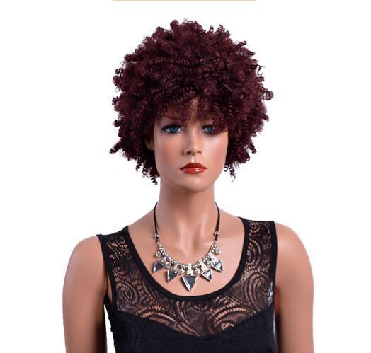 Xiu Zhi Mei Short Curly Burgundy Wigs for Black Women 8 Inches American African Synthetic Afro Wig High Temperature Fiber Hair