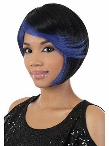 Xiu Zhi Mei Fashion Sexy Straight Short Cheap Bob Wigs For Black Women Heat Resistant Synthetic Blue Highlights On Black Hair