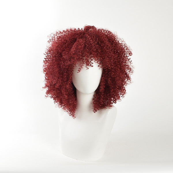 Xiu Zhi Mei Red Curly Synthetic Wigs for Black Women Natural Full American African Medium Afro Wig Cosplay Heat Resistant