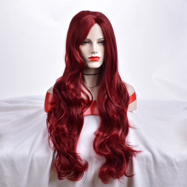 Xiu Zhi Mei Special Offer High Quality Long Wavy Cosplay Wig European and American women wine Red Wigs