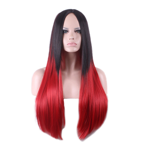 WoodFestival grey ombre wig women long straight wigs black red synthetic hair wigs cosplay high temperature silk fashion fiber hair