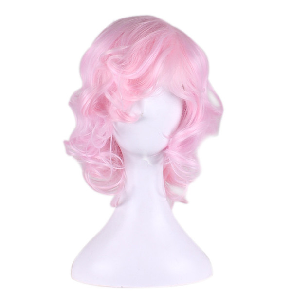 WoodFestival short curly pink wig cosplay anime costume wig heat resistant synthetic wigs lolita cheap wigs for women oblique bangs