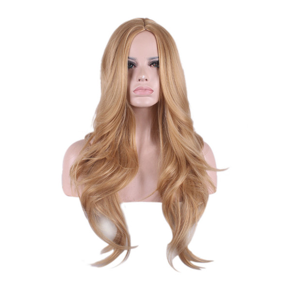 WoodFestival long blonde loose wave wigs heat resistant women hair wigs synthetic fiber American white women wig