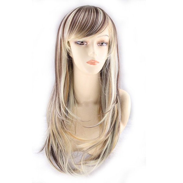 WoodFestival synthetic wigs women slightly wavy heat resistant fiber wig high quality cheap wigs lady long mix color wig blonde