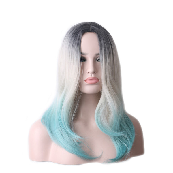 WoodFestival black grey blue ombre wig synthetic heat resistant fiber hair natural party wigs cosplay women