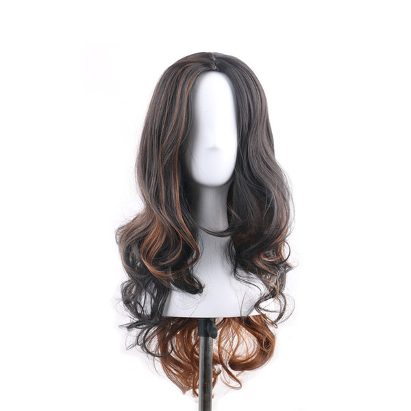 WoodFestival long curly wig women loose wave brown black mixed color heat resistant fiber wigsynthetic hair wigs