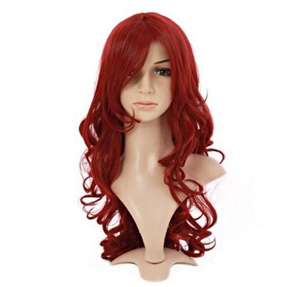 WoodFestival ladies long wavy wig burgundy synthetic hair wigs women heat resistant fiber wigs cosplay lolita oblique bangs