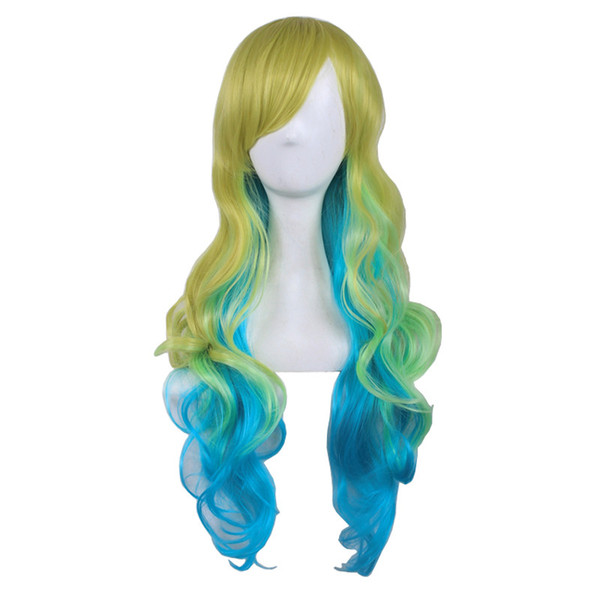 WoodFestival gradient multicolour heat resistant fiber wavy long wig cosplay anime women mixed color wigs synthetic hair bangs