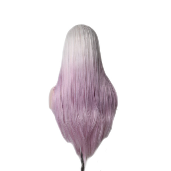 WoodFestival lady white gradient purple color wig long straight wigs for women ombre costume synthetic hair party