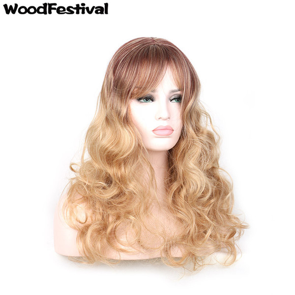 WoodFestival gold ombre wig long curly wigs for women synthetic hair wigs with bangs rose network fiber hair