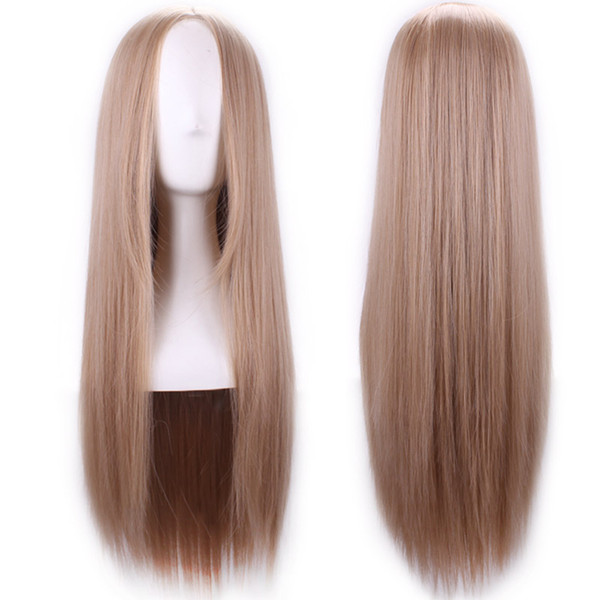 WoodFestival Carve long straight hair wigs blonde women wig synthetic hair none lace wig natural style