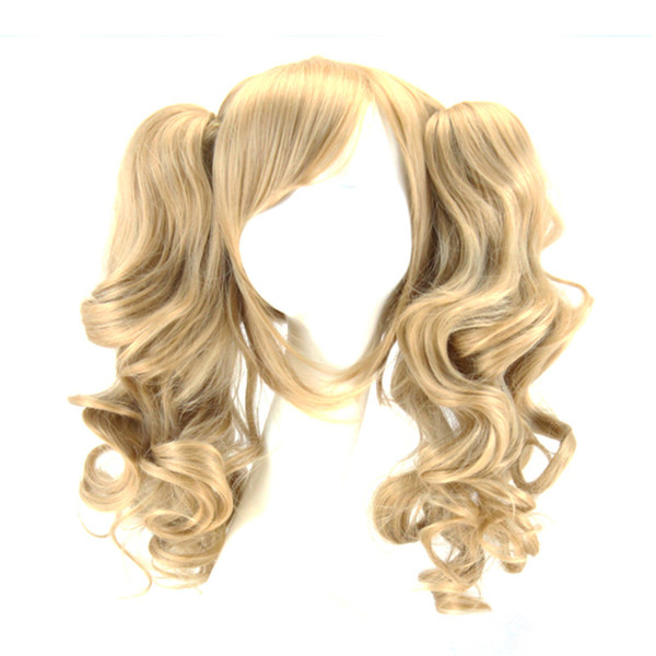 WoodFestival double ponytail clip wig wavy blonde anime wigs for woman medium length heat resistant synthetic fiber hair