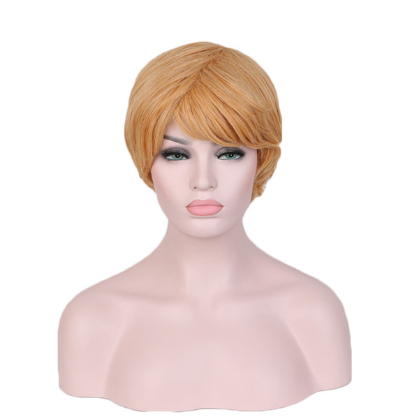 WoodFestival Women natural cheap hair wigs heat resistant short wig white european gold synthetic fiber wigs mix length