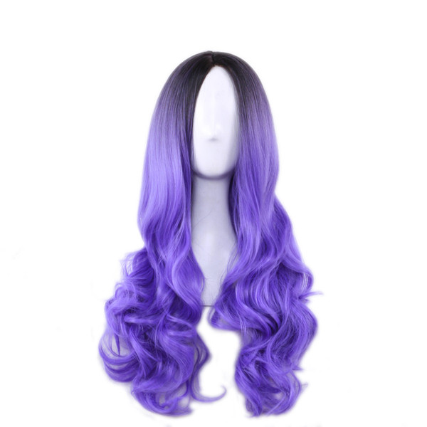 WoodFestival long wavy wig gradient dark root synthetic wig ombre grey pink green purple women hair wigs heat resistant fiber