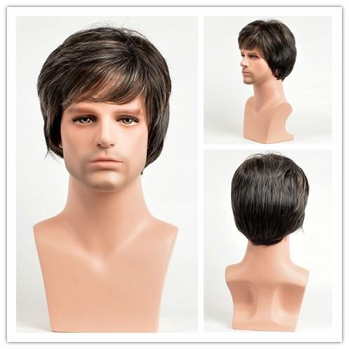 High quality MSIWIGS Straight Short Synthetic Men Wigs Heat Resistant Male Natural Hair Ombre Man Wig