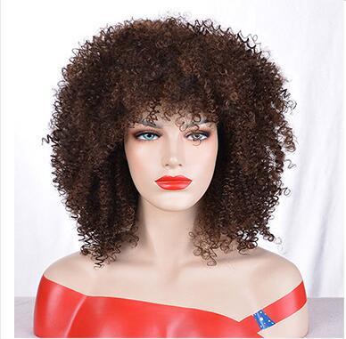 XIUZHIMEI Ombre Short Curly Wigs for Black Women Brown Synthetic Wig with Bangs Natural Full Heat Resistant Hair