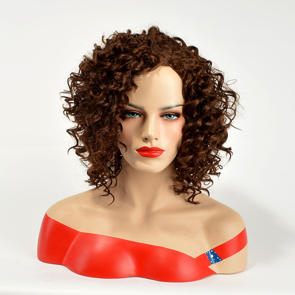 MSIWIGS Brown Color Short Curly Hair Wigs for Women Natural Synthetic Afro Wig Heat Resistant Fiber Full 12 Inches Hair