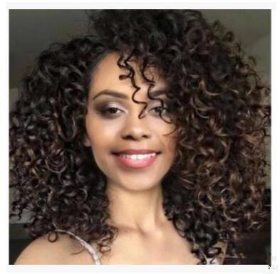 Short Curly Wigs for Black Women African American Synthetic Brown Ombre Wig Heat Resistant Natural Full Hair