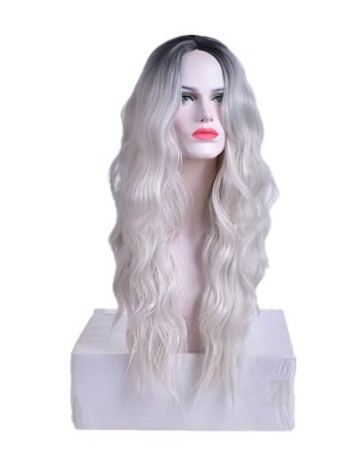 2018 Long Kinky Curly Hair Wigs For African Americans Heat Synthetic Wigs For Women Black root silver white Xiu Zhi Mei makeup organizer