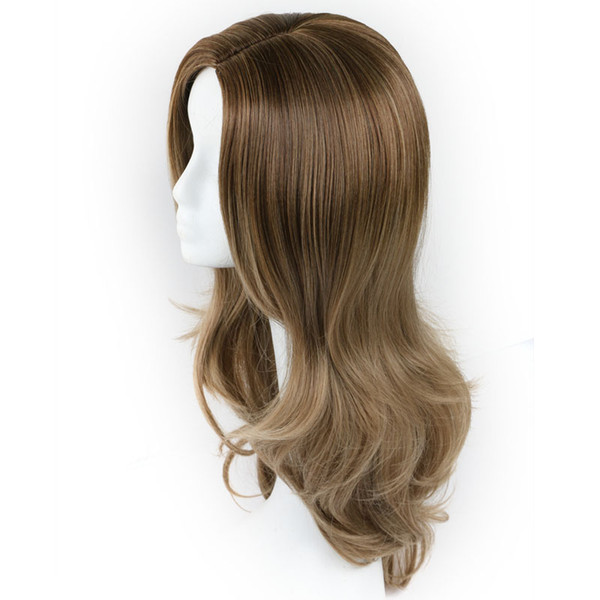 Long Brown Color Synthetic Wigs Wavy High Temperature Fiber Daily Or Party Or Cosplay Ombre Wigs For Black/White Women Wholesale Price