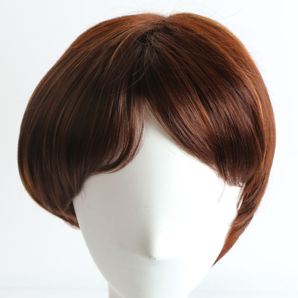 Synthetic Hair Wigs for Black Women Heat Resistant Straight Wigs with Bangs Middle Part Short Brown Party/Cosplay Wig Free Shipping