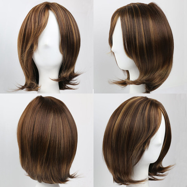 High Temperature Synthetic Fiber Hair Wigs For Daily Party Cosplay Short Brown Synthetic Wig For Black Women With Free Cap