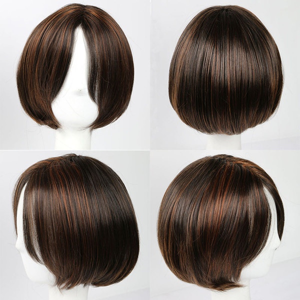 Short Brown Synthetic Hair Wig for Women New Women's Fashion Straight Wig for Daily Party Cosplay with Wig Cap Free Shipping