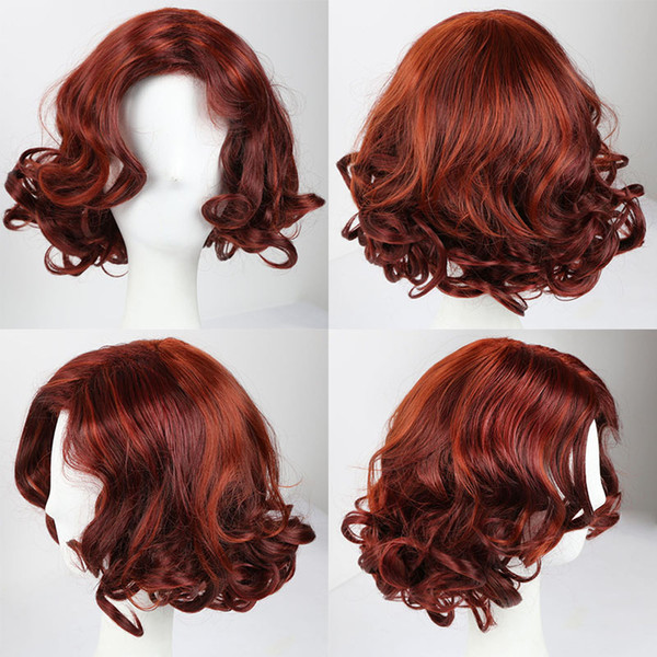 Short Synthetic Hair Wigs for Women African American Wig Fashion Burgundy Women's Wig Wavy Lady's Wig for Daily Party Cosplay