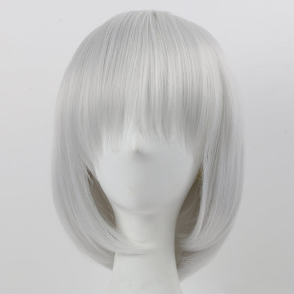 Synthetic Hair Wigs with Full Bangs Short Heat Resistant Light Grey Synthetic Wigs for Women Ladies Wig Cosplay Wigs 130% Density