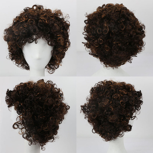 Dream Like New Stylish Brown Color Short Wavy African American Wigs for Women Men Synthetic Hair Wigs Full Head Wig Capless