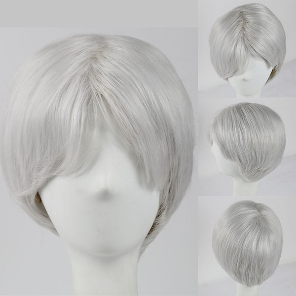 Short Light Grey Synthetic Hair Wigs for Women Men Natural Style Heat Resistant Party Cosplay Wigs with Bangs African American Wigs