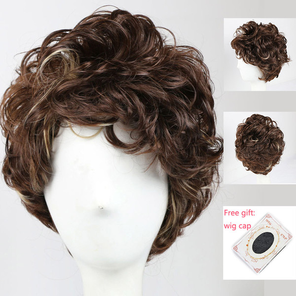 Dark Brown Synthetic Hair Wigs Short Wigs for Black Women Ladies Wigs Man Wig Heat Resistant Daily Cosplay Curly Wig with Free Shipping