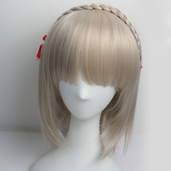 New Stylish Short Straight Hair Lady's Synthetic Hair Full Wigs with Braid Hair Fashion Party Cosplay Wig with Bangs Free Shipping