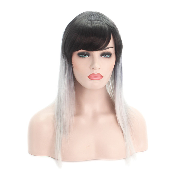 Long Straight Wigs Silver Gray Wigs Fashion Synthetic Hair